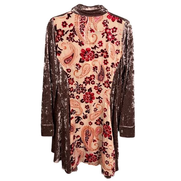 Velvet Burnout Tunic Womens Mixed Media Floral Boho Fairycore Overrsized Size S - Picture 3 of 10